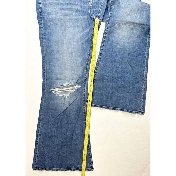American Eagle Super Hi-Rise Flare Jeans 18 Stretch Blue Denim Distressed NEW - Picture 10 of 11